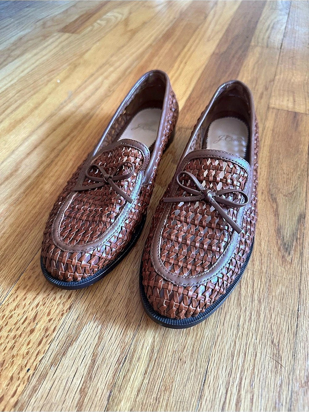 J Crew Woven Leather Brown Loafers US 8